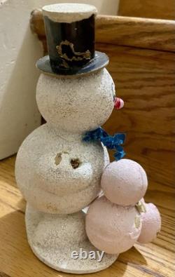VTG PUTZ Mica 3 Snowman Rare Candy Container Japan 1950s Fragile Condition Read