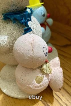 VTG PUTZ Mica 3 Snowman Rare Candy Container Japan 1950s Fragile Condition Read