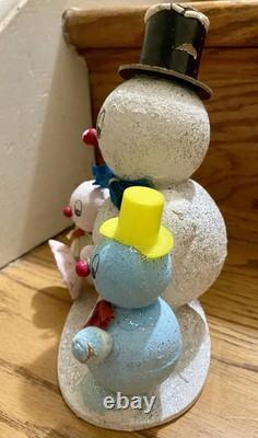 VTG PUTZ Mica 3 Snowman Rare Candy Container Japan 1950s Fragile Condition Read