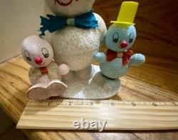 VTG PUTZ Mica 3 Snowman Rare Candy Container Japan 1950s Fragile Condition Read
