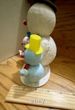 VTG PUTZ Mica 3 Snowman Rare Candy Container Japan 1950s Fragile Condition Read