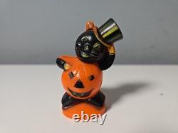 VTG Rosbro Rosen Halloween Cat Hard Plastic Candy Container Top Hat RARE COLOR