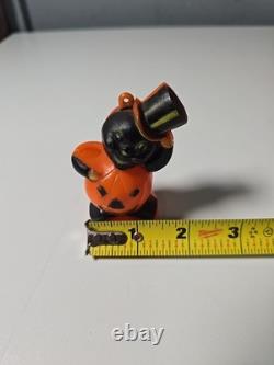 VTG Rosbro Rosen Halloween Cat Hard Plastic Candy Container Top Hat RARE COLOR