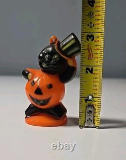 VTG Rosbro Rosen Halloween Cat Hard Plastic Candy Container Top Hat RARE COLOR