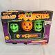 Vtg Spooksters -frankenstein/witch/jol Lighted/flashing Halloween Display-rare