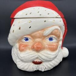 VTG Set MCM Santa Face Hat 6 Mugs & Cookie Jar Cups Christmas Hand-Painted 1953