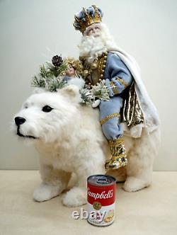 Victorian Santa Riding Fur Polar Bear 20 Christmas Display Signed Artisan OOAK