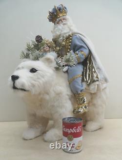 Victorian Santa Riding Fur Polar Bear 20 Christmas Display Signed Artisan OOAK