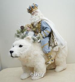 Victorian Santa Riding Fur Polar Bear 20 Christmas Display Signed Artisan OOAK