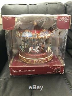 Village Square Triple Decker Carousel Tested Working Excellent Condition 50 Song