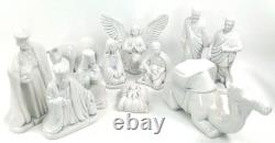 Vintage 11 Piece White Ceramic Porcelain Nativity Manger Set Christmas 1960s