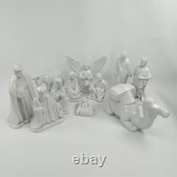Vintage 11 Piece White Ceramic Porcelain Nativity Manger Set Christmas 1960s