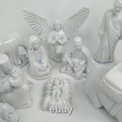 Vintage 11 Piece White Ceramic Porcelain Nativity Manger Set Christmas 1960s