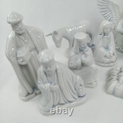 Vintage 11 Piece White Ceramic Porcelain Nativity Manger Set Christmas 1960s