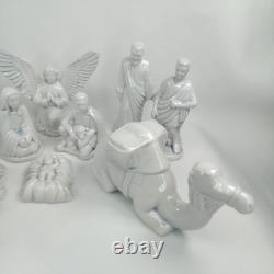 Vintage 11 Piece White Ceramic Porcelain Nativity Manger Set Christmas 1960s