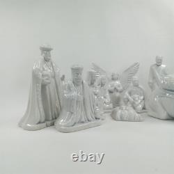 Vintage 11 Piece White Ceramic Porcelain Nativity Manger Set Christmas 1960s
