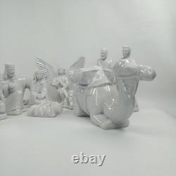 Vintage 11 Piece White Ceramic Porcelain Nativity Manger Set Christmas 1960s