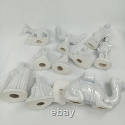 Vintage 11 Piece White Ceramic Porcelain Nativity Manger Set Christmas 1960s