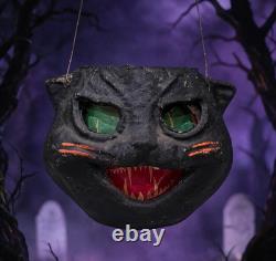 Vintage 1940's Pulp Paper Mache Halloween Black Cat Lantern All Original