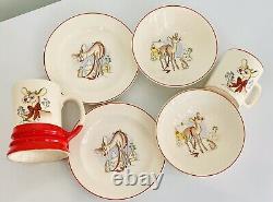 Vintage 1940s RLM Rudolph Red Nosed Reindeer Mugs Cups Plates Bowls Lot of 6