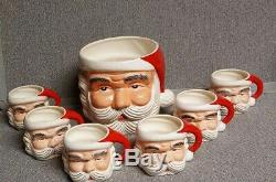 Vintage 1950's Ceramic Santa Egg Nog or Punch Bowl with 6 Cups Nikoniko Japan