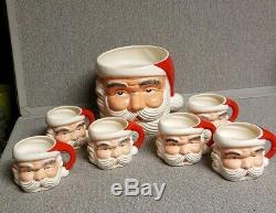 Vintage 1950's Ceramic Santa Egg Nog or Punch Bowl with 6 Cups Nikoniko Japan