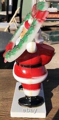 Vintage 1950's Hard Plastic Santa w Merry Christmas Wreath Rosbro Miller