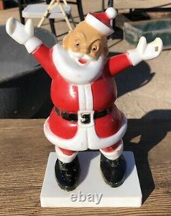 Vintage 1950's Hard Plastic Santa w Merry Christmas Wreath Rosbro Miller