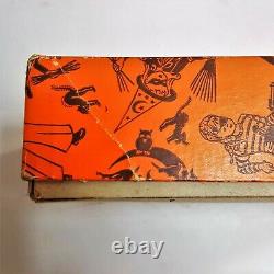 Vintage 1950's Trick or Treat Halloween Candy Toy Box Witch Cat Ghost Bat Moon