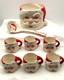 Vintage 1950s 1960s Christmas Santa Punch Bowl, Ladle & 6 Mugs