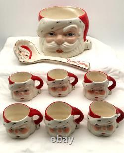 Vintage 1950s 1960s Christmas Santa Punch Bowl, Ladle & 6 Mugs Vintage 1950s 1960s Christmas Santa Punch Bowl, Ladle & 6 Mugs
