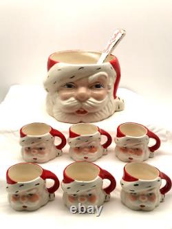 Vintage 1950s 1960s Christmas Santa Punch Bowl, Ladle & 6 Mugs Vintage 1950s 1960s Christmas Santa Punch Bowl, Ladle & 6 Mugs