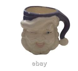 Vintage 1950s Winking Santa Pitcher & 4 Mugs 5 Pc Christmas Set RARE color READ