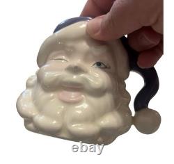 Vintage 1950s Winking Santa Pitcher & 4 Mugs 5 Pc Christmas Set RARE color READ