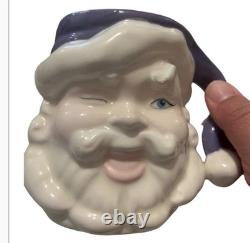 Vintage 1950s Winking Santa Pitcher & 4 Mugs 5 Pc Christmas Set RARE color READ