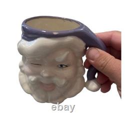 Vintage 1950s Winking Santa Pitcher & 4 Mugs 5 Pc Christmas Set RARE color READ