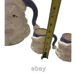 Vintage 1950s Winking Santa Pitcher & 4 Mugs 5 Pc Christmas Set RARE color READ
