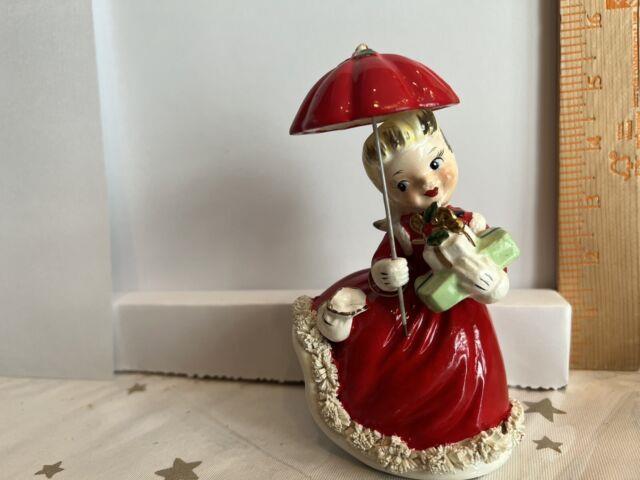 Vintage 1956 Napco Christmas Shopper Girl With Presents S1697b Red Dress Figurine