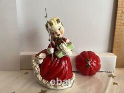 Vintage 1956 Napco Christmas Shopper Girl with Presents S1697B Red Dress Figurine