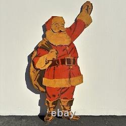 Vintage 1956 PLYWOOD Santa Claus Paper Cut Out Christmas Statue MCM Wood Decor