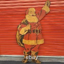 Vintage 1956 PLYWOOD Santa Claus Paper Cut Out Christmas Statue MCM Wood Decor