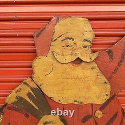 Vintage 1956 PLYWOOD Santa Claus Paper Cut Out Christmas Statue MCM Wood Decor