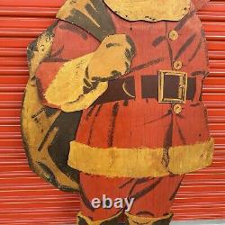 Vintage 1956 PLYWOOD Santa Claus Paper Cut Out Christmas Statue MCM Wood Decor