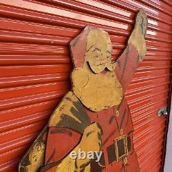 Vintage 1956 PLYWOOD Santa Claus Paper Cut Out Christmas Statue MCM Wood Decor