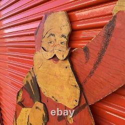 Vintage 1956 PLYWOOD Santa Claus Paper Cut Out Christmas Statue MCM Wood Decor