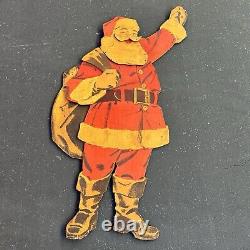 Vintage 1956 PLYWOOD Santa Claus Paper Cut Out Christmas Statue MCM Wood Decor