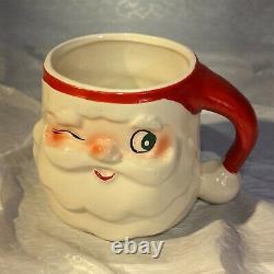 Vintage 1959 Christmas HOLT HOWARD ceramic winking Santa pitcher & 6 cups mugs