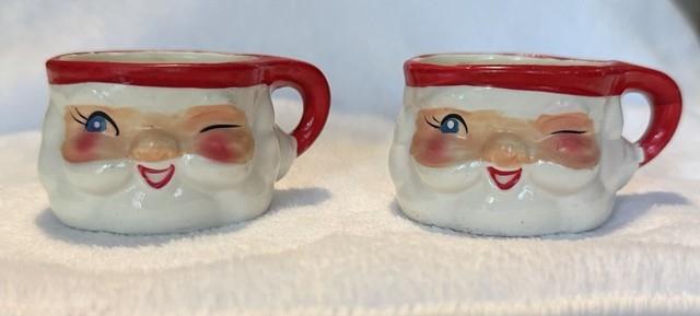 Vintage 1959 Holt Howard Mini Santa Mugs, Set Of Two
