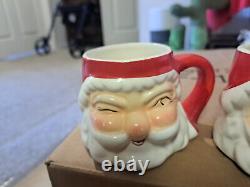 Vintage 1960 Holt Howard Set 4 Christmas Winking Santa Mugs RARE