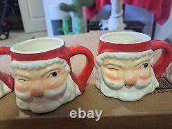 Vintage 1960 Holt Howard Set 4 Christmas Winking Santa Mugs RARE